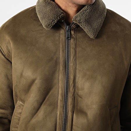 Jack And Jones - Chaqueta Bomber de Ante Cuello de Borrego Luke Verde Oliva