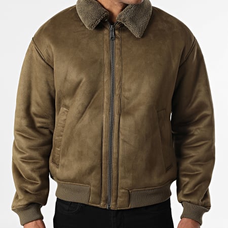 Jack And Jones - Chaqueta Bomber de Ante Cuello de Borrego Luke Verde Oliva