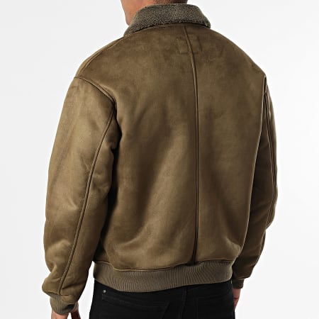 Jack And Jones - Chaqueta Bomber de Ante Cuello de Borrego Luke Verde Oliva