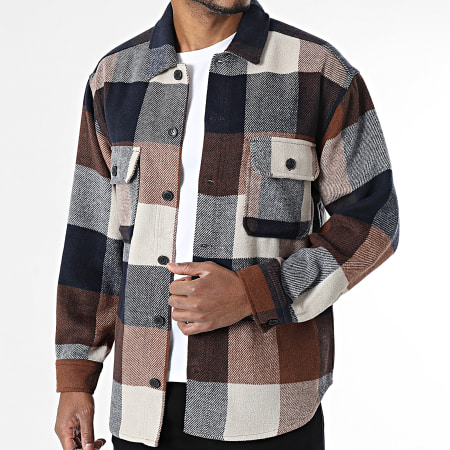 Jack And Jones - Camicia A Quadri Bradley Beige Camello Blu Navy