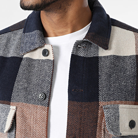 Jack And Jones - Camicia A Quadri Bradley Beige Camello Blu Navy