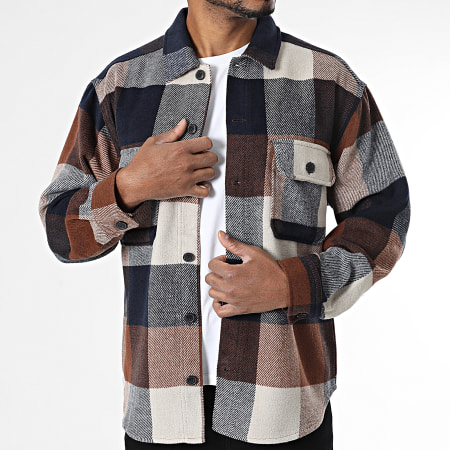 Jack And Jones - Camicia A Quadri Bradley Beige Camello Blu Navy