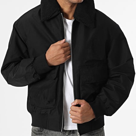 Jack And Jones - Mouton Collar Bomber Jacket Rinwood Black - Ryses