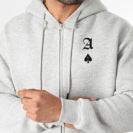 Luxury Lovers - Completo Felpa Zip con Cappuccio e Pantaloni Jogging Ace Of Spades Grigio Melange Nero