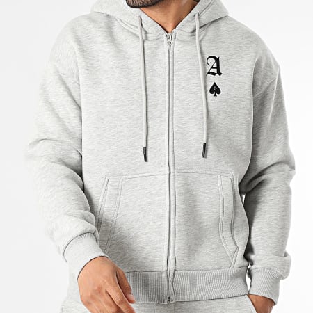 Luxury Lovers - Completo Felpa Zip con Cappuccio e Pantaloni Jogging Ace Of Spades Grigio Melange Nero