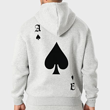 Luxury Lovers - Completo Felpa Zip con Cappuccio e Pantaloni Jogging Ace Of Spades Grigio Melange Nero