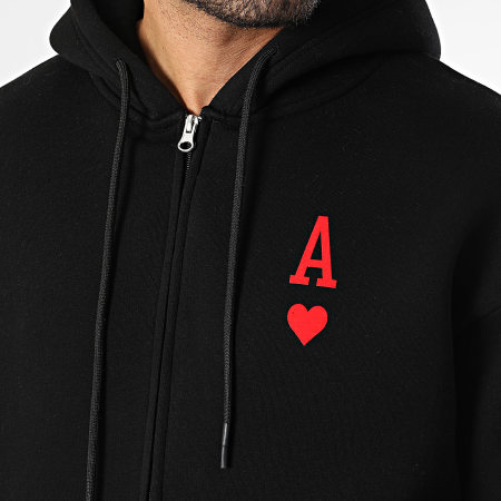 Luxury Lovers - Ensemble Sweat Zippé Capuche Et Pantalon Jogging Ace Of Hearts Noir Rouge