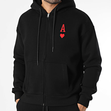 Luxury Lovers - Ensemble Sweat Zippé Capuche Et Pantalon Jogging Ace Of Hearts Noir Rouge