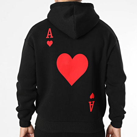 Luxury Lovers - Ensemble Sweat Zippé Capuche Et Pantalon Jogging Ace Of Hearts Noir Rouge