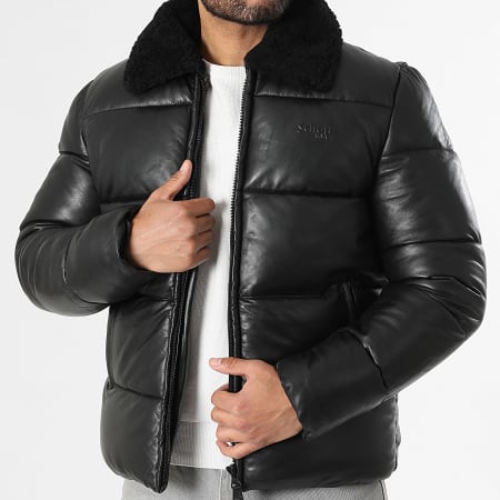 Schott NYC - Doudoune Cuir Col Mouton Oklahoma Noir