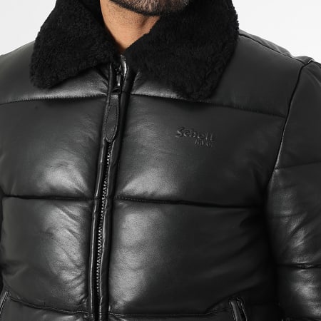 Schott NYC - Doudoune Cuir Col Mouton Oklahoma Noir