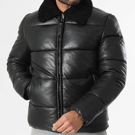 Schott NYC - Puffer Jacket Leather Sheep Collar Oklahoma Black - Ryses