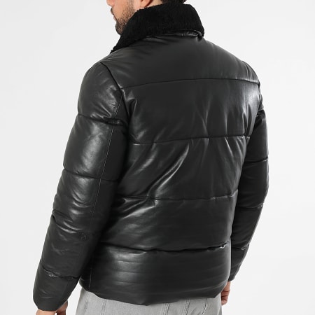 Schott NYC - Doudoune Cuir Col Mouton Oklahoma Noir