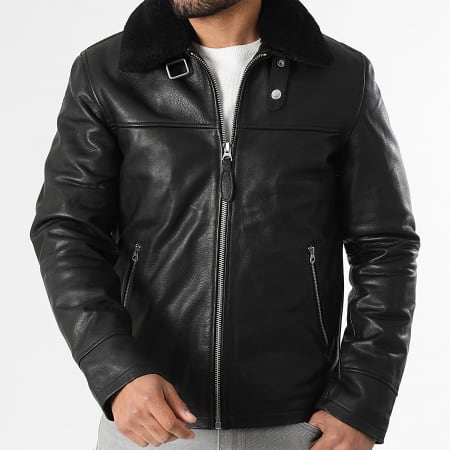 Schott NYC - Chaqueta de Cuero Cuello de Borrego Classic Zip Negro