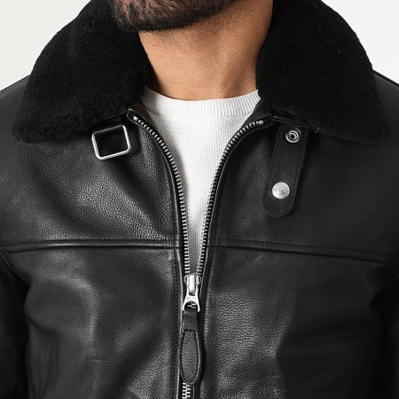 Schott NYC - Chaqueta de Cuero Cuello de Borrego Classic Zip Negro