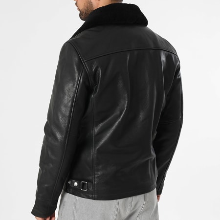 Schott NYC - Chaqueta de Cuero Cuello de Borrego Classic Zip Negro