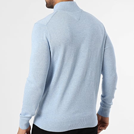Tommy Hilfiger - Pull Col Montant Zippé Essential Cotton 7331 Bleu Clair Chiné