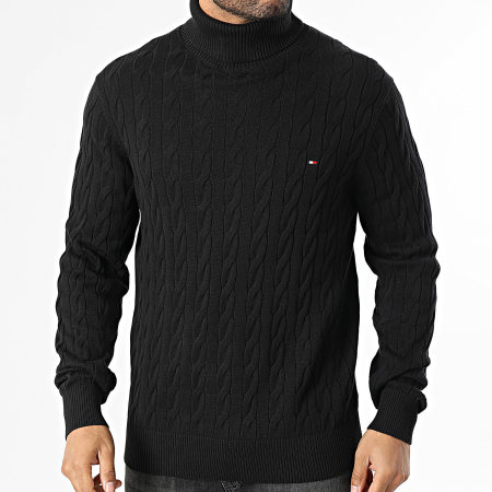 Tommy Hilfiger - Pull Col Roulé Classic Cotton Cable 0439 Noir