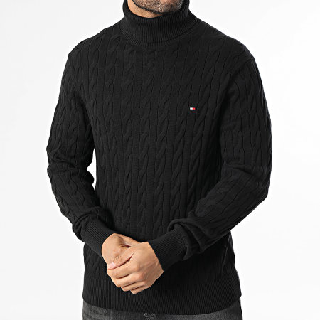 Tommy Hilfiger - Pull Col Roulé Classic Cotton Cable 0439 Noir