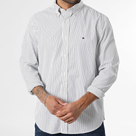 Tommy Hilfiger - Camisa Manga Larga A Rayas Core Hairline Poplin 1399 Blanco