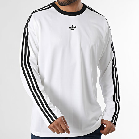 Adidas Originals - Tee Shirt Manches Longues A Bandes Jacquard Jersey JX1519 Blanc