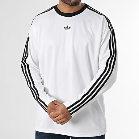 Adidas Originals - Tee Shirt Manches Longues A Bandes Jacquard Jersey JX1519 Blanc