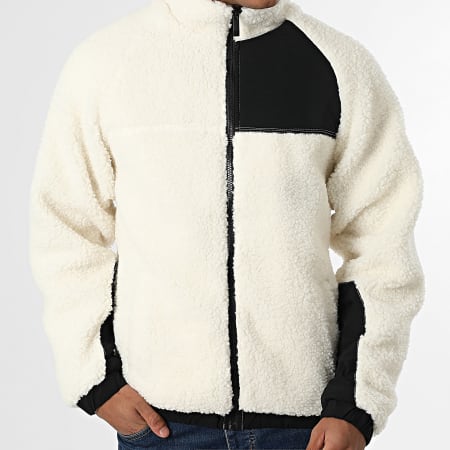 John H - Veste Sherpa 189 Beige Clair Noir