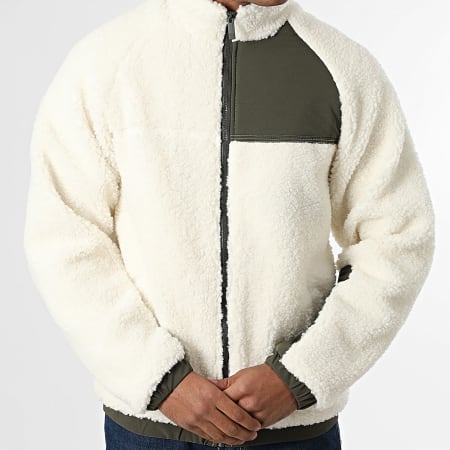 John H - Veste Sherpa 189 Beige Clair Vert Kaki