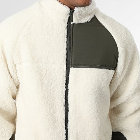 John H - Veste Sherpa 189 Beige Clair Vert Kaki