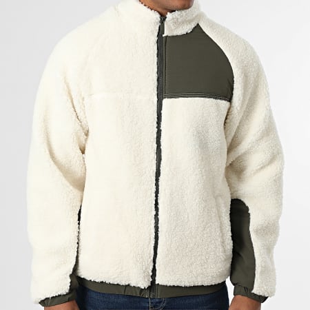 John H - Veste Sherpa 189 Beige Clair Vert Kaki