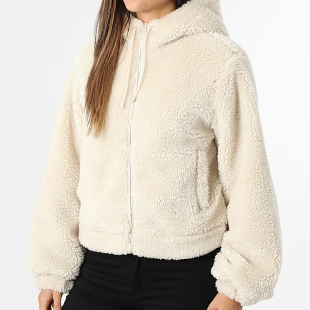 Only - Chaqueta Polar con Cremallera Capucha Mujer Mila Teddy Beige Claro