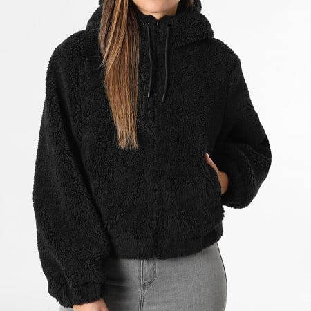 Only - Chaqueta Polar con Cremallera Capucha Mujer Mila Teddy Negro