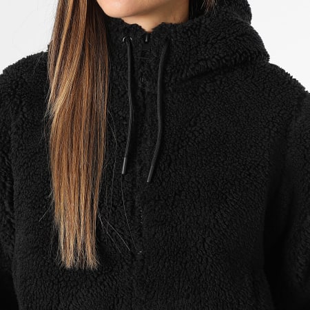 Only - Chaqueta Polar con Cremallera Capucha Mujer Mila Teddy Negro