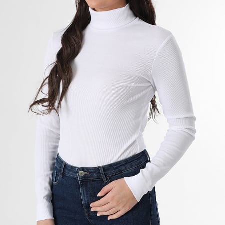 Only - Tee Shirt Manches Longues Rib Femme Lucky Blanc