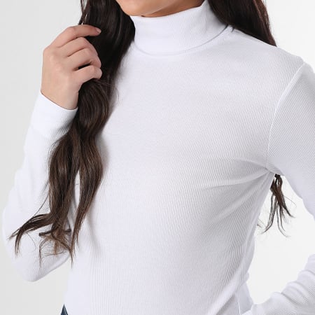 Only - Tee Shirt Manches Longues Rib Femme Lucky Blanc
