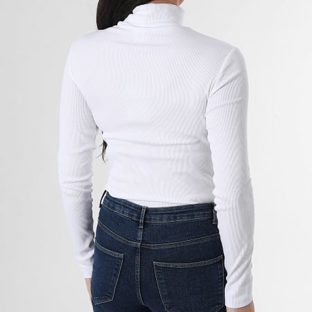 Only - Tee Shirt Manches Longues Rib Femme Lucky Blanc