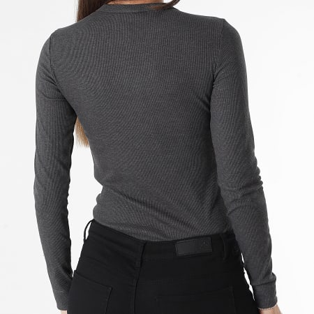 Only - Tee Shirt Manches Longues Rib Femme Lucky Gris Anthracite Chiné