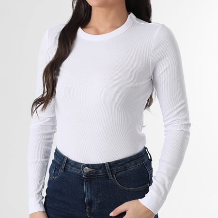 Only - Tee Shirt Manches Longues Rib Femme Lucky Blanc