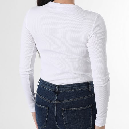 Only - Tee Shirt Manches Longues Rib Femme Lucky Blanc