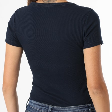 Tommy Jeans - Tee Shirt Col V Femme Slim Essential Rib 7385 Bleu Marine
