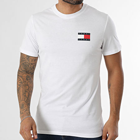 Tommy Jeans - Tee Shirt Slim Essential Flag 0740 Blanc