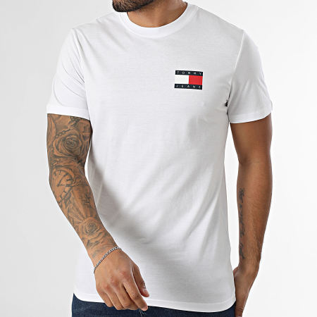 Tommy Jeans - Tee Shirt Slim Essential Flag 0740 Blanc