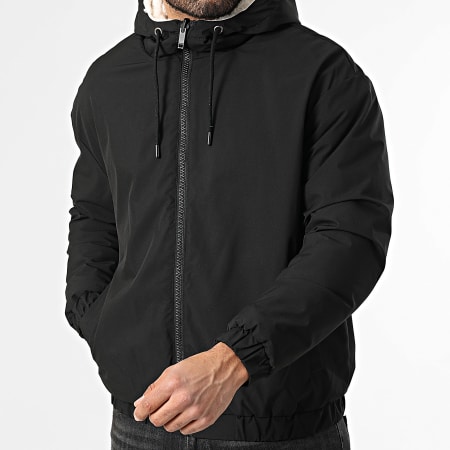 John H - Chaqueta con Capucha con Cremallera de Piel Sintética Reversible 03 Beige Claro Negro