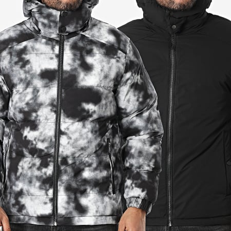 John H - Plumífero con capucha reversible 04 Negro Gris