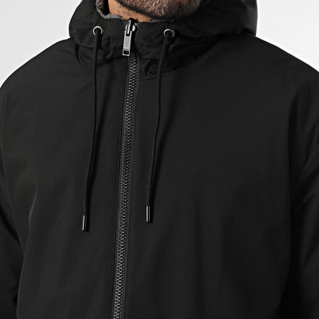 John H - Veste Capuche Zippée Fourrure Réversible 03 Gris Anthracite Noir
