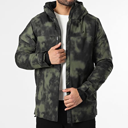 John H - Parka con capucha 016 Negro Verde Caqui