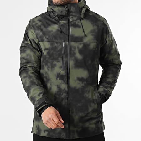John H - Parka con capucha 016 Negro Verde Caqui