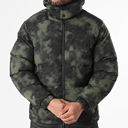 John H - Plumífero con capucha reversible 04 Verde Kaki Negro