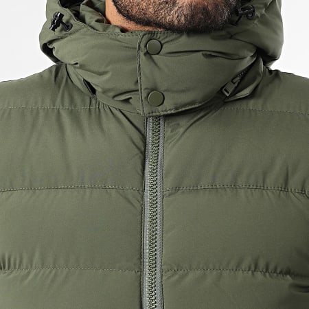 John H - Plumífero con capucha sin mangas 07 Verde Kaki