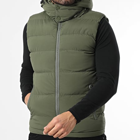 John H - Plumífero con capucha sin mangas 07 Verde Kaki